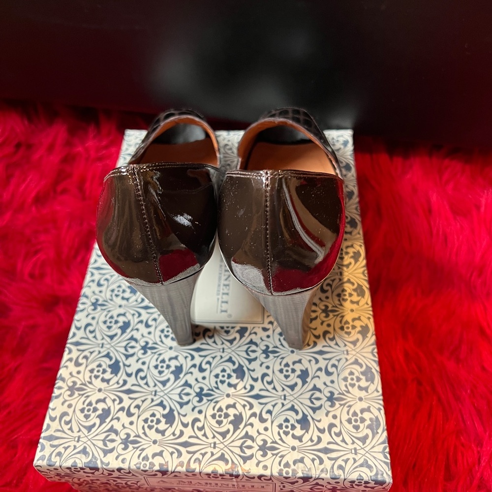 A. Marinelli Chocolate Croc-Patterned Heels View 4